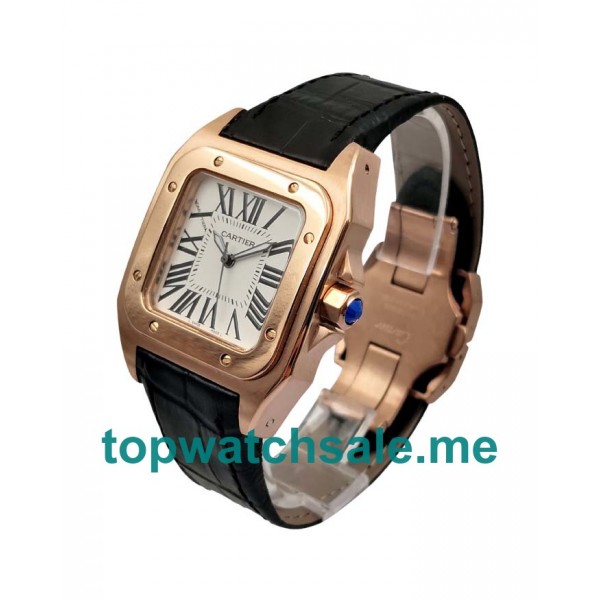 UK 18K Rose Gold Cartier Santos W20108Y1 Fake Watches With White Dials