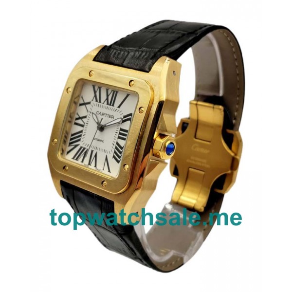 UK White Dials Gold Cartier Santos 100 W20112Y1 Replica Watches