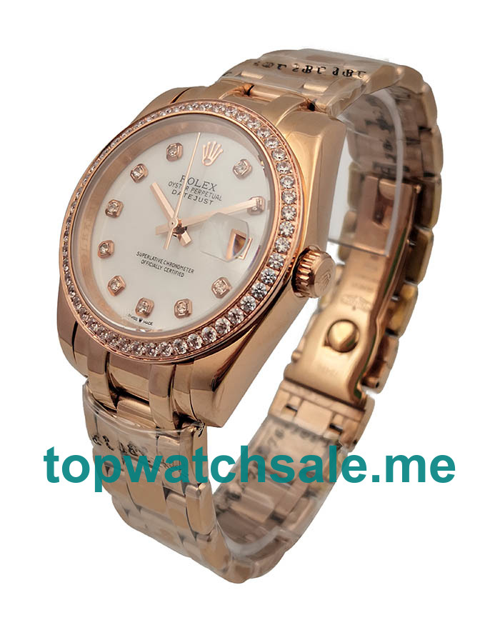 UK White Mother Of Pearl Dials Rose Gold Rolex Pearlmaster 81285 Replica Watches