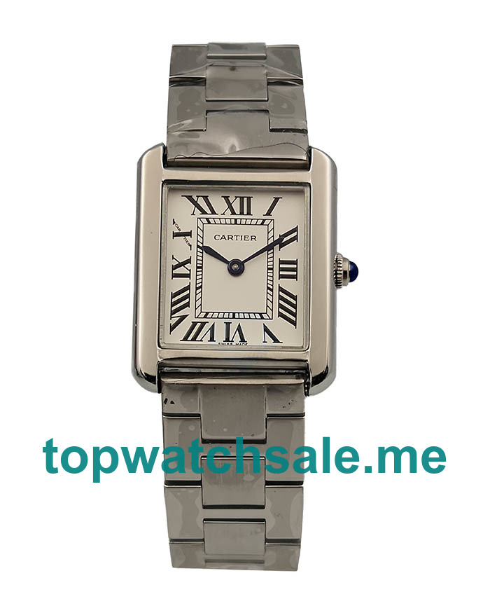 UK Silver Dials White Gold Cartier Tank Solo W5200013 Replica Watches