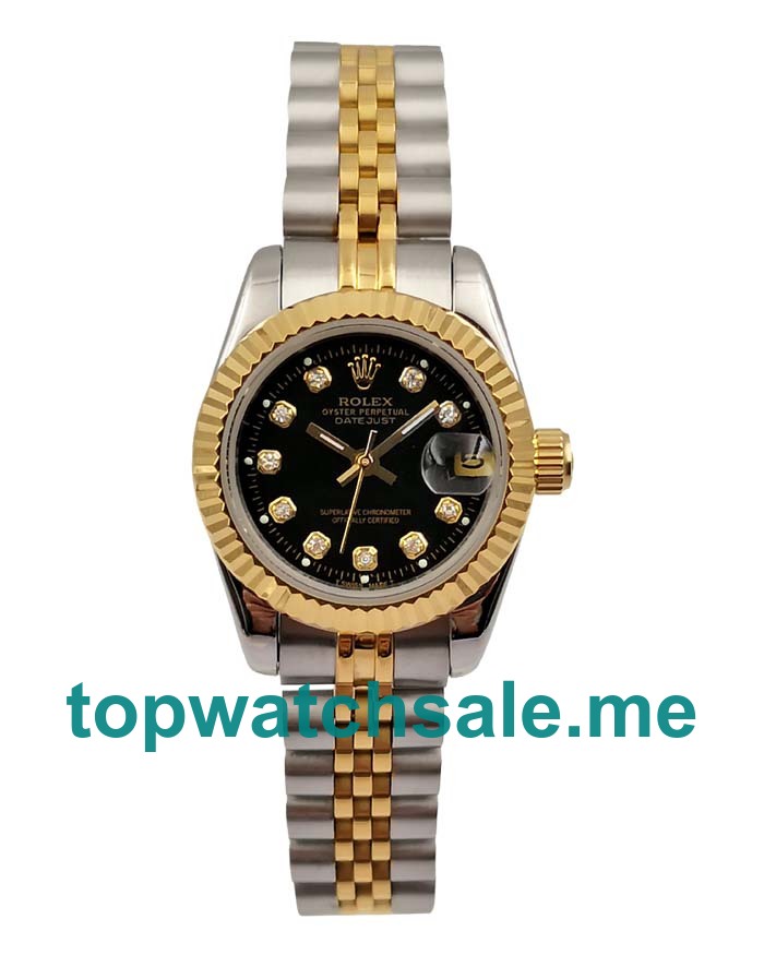 UK Black Dials Steel And Gold Rolex Lady-Datejust 69173 Replica Watches