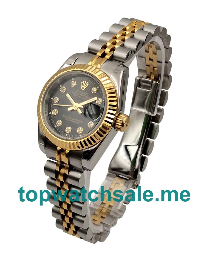 UK Black Dials Steel And Gold Rolex Lady-Datejust 69173 Replica Watches