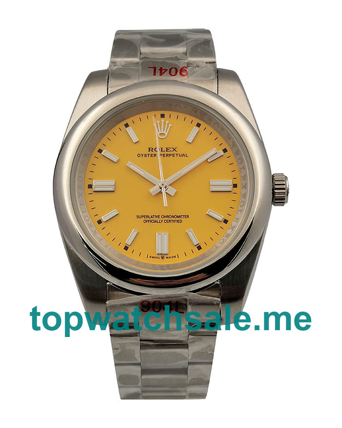 UK Yellow Dials Steel And White Gold Rolex Oyster Perpetual 114234 Replica Watches