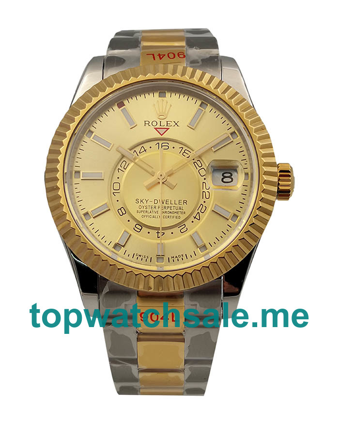 UK Champagne Dials Steel And Gold Rolex Sky-Dweller 326933 Replica Watches