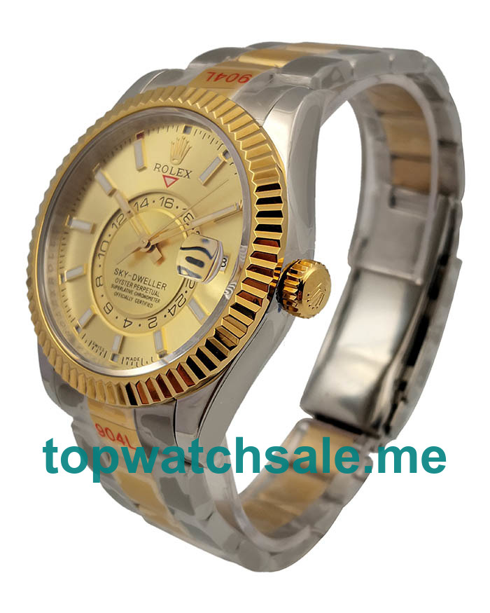 UK Champagne Dials Steel And Gold Rolex Sky-Dweller 326933 Replica Watches