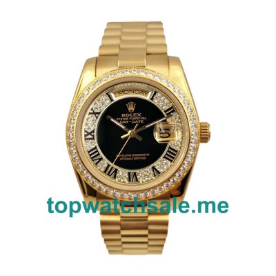 UK Black Dials Gold Rolex Day-Date 118388 Replica Watches