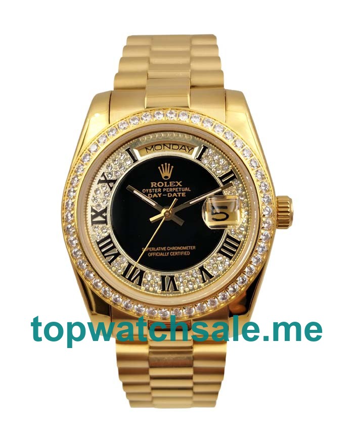 UK Black Dials Gold Rolex Day-Date 118388 Replica Watches