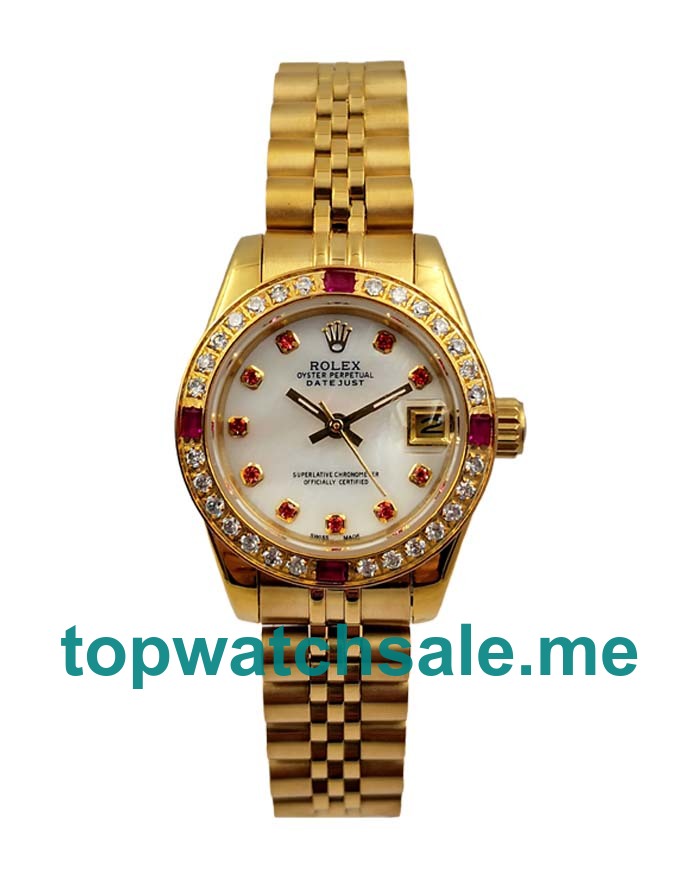 UK White Mother-of-pearl Dials Gold Rolex Lady-Datejust 179138 Replica Watches