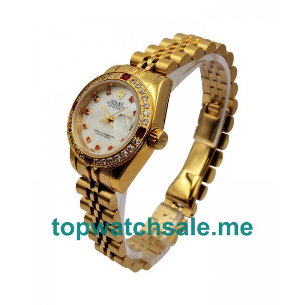 UK White Mother-of-pearl Dials Gold Rolex Lady-Datejust 179138 Replica Watches