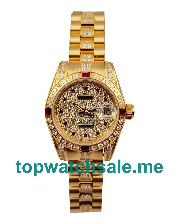 UK Diamond Dials Gold Rolex Lady-Datejust 179158 Replica Watches