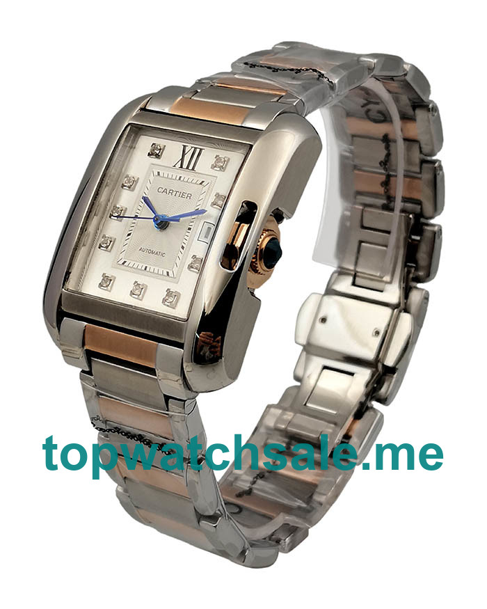 UK Silver Dials Steel And Rose Gold Cartier Tank Anglaise WT100025 Replica Watches