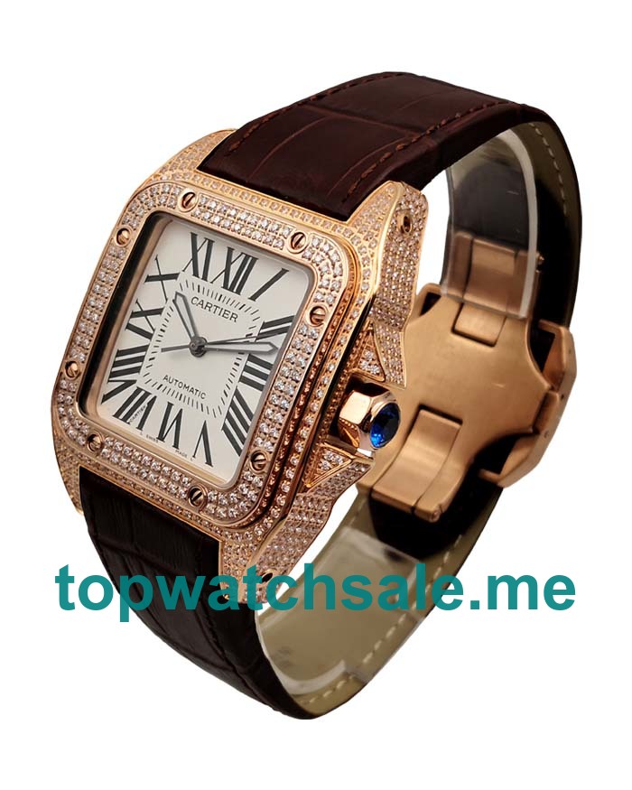 UK White Dials Rose Gold Cartier Santos WM502151 Replica Watches