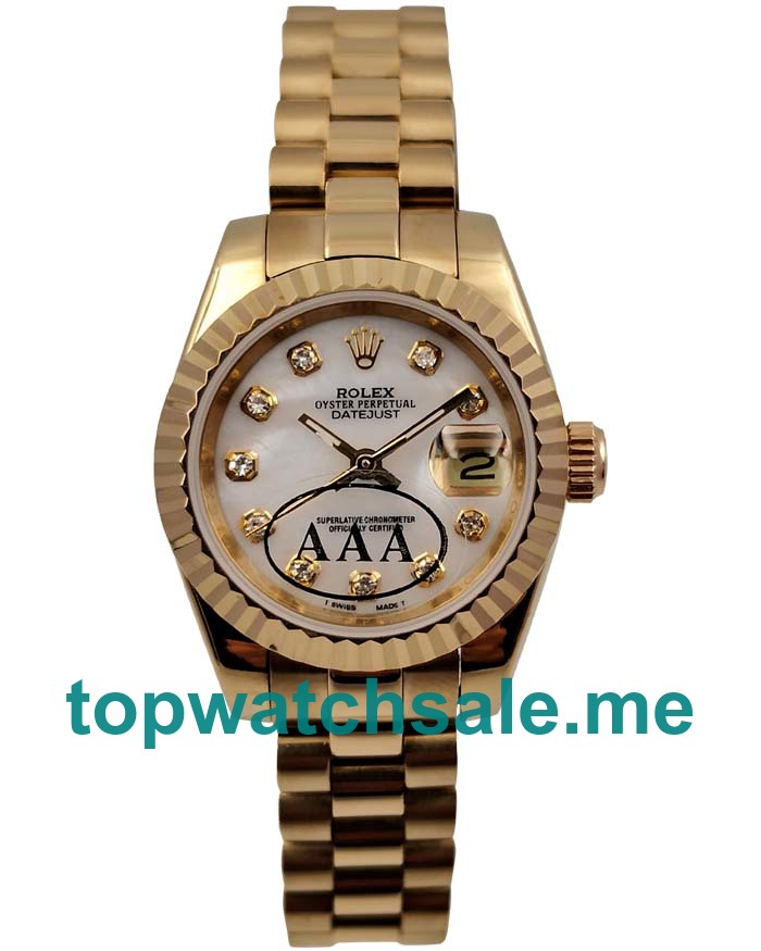 UK White Mother-of-pearl Dials Gold Rolex Lady-Datejust 179178 Replica Watches