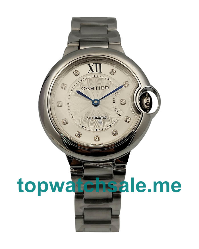 UK Silver Dials Steel Cartier Ballon Bleu WE902074 Replica Watches