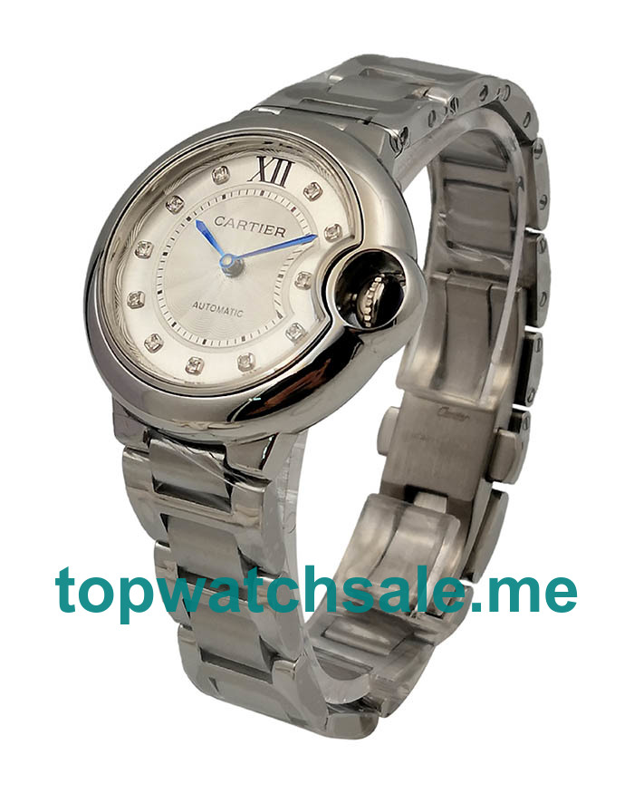 UK Silver Dials Steel Cartier Ballon Bleu WE902074 Replica Watches