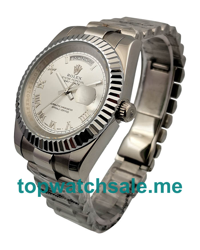 UK Silver Dials White Gold Rolex Day-Date II 218239 Replica Watches