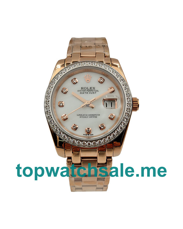 UK White Mother Of Pearl Dials Rose Gold Rolex Pearlmaster 81285 Replica Watches