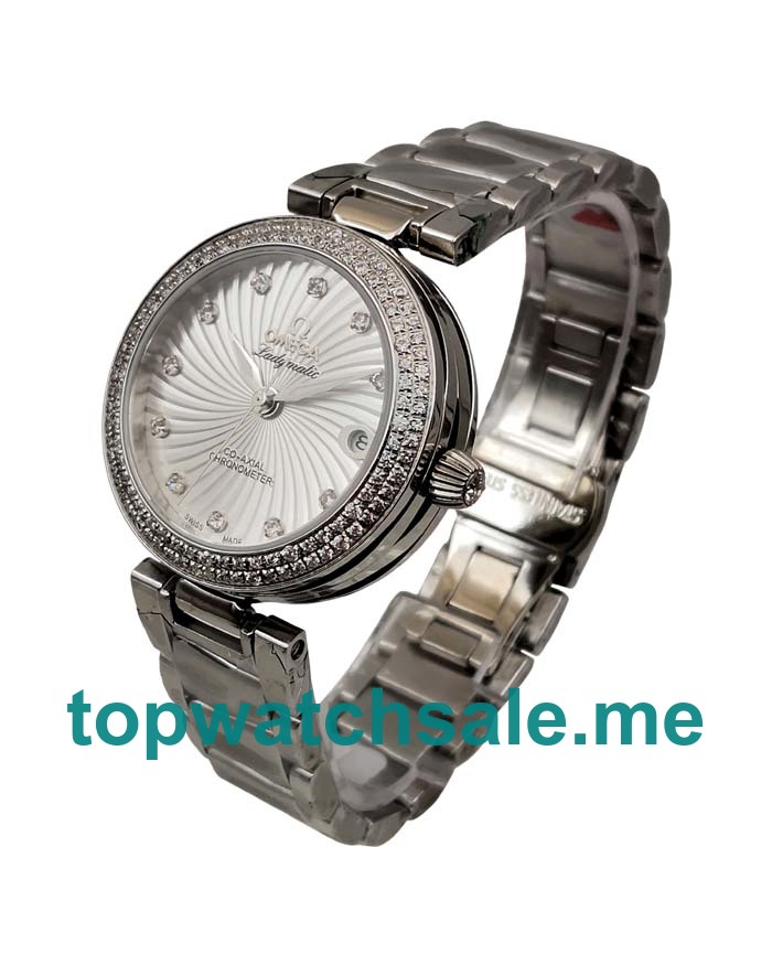 UK Luxury Stainless Steel Fake Omega De Ville Ladymatic 425.35.34.20.55.001 Watches With Diamonds