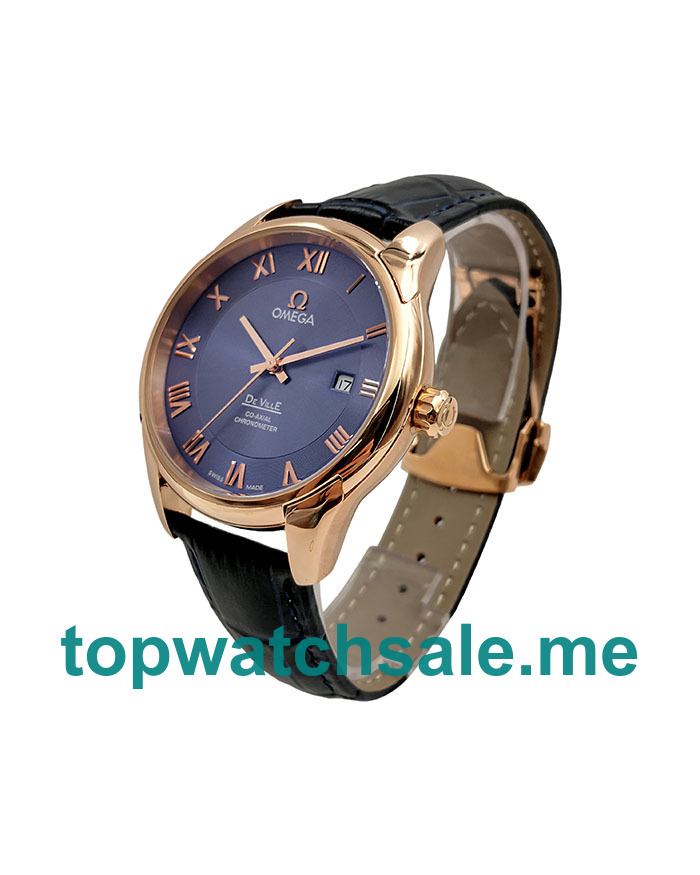 UK Blue Dials Rose Gold Omega De Ville Hour Vision 431.53.41.22.13.001 Replica Watches