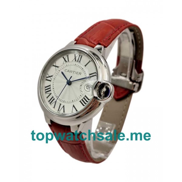 UK Quartz Red Leather Straps Cartier Ballon Bleu W69016Z4 Replica Watches