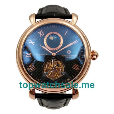 UK Black Dials Rose Gold Vacheron Constantin Traditionnelle Tourbillon 73045 Replica Watches