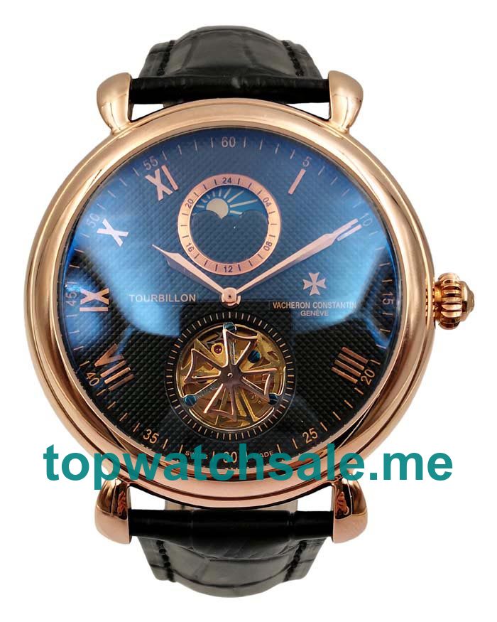 UK Black Dials Rose Gold Vacheron Constantin Traditionnelle Tourbillon 73045 Replica Watches