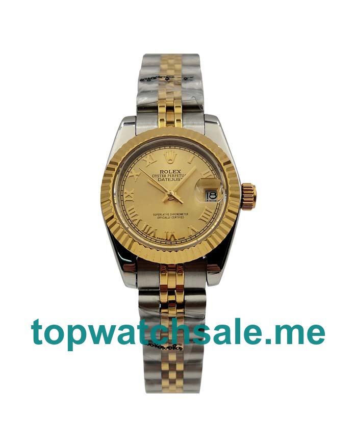 UK Champagne Dials Steel And Gold Rolex Lady-Datejust 69173 Replica Watches