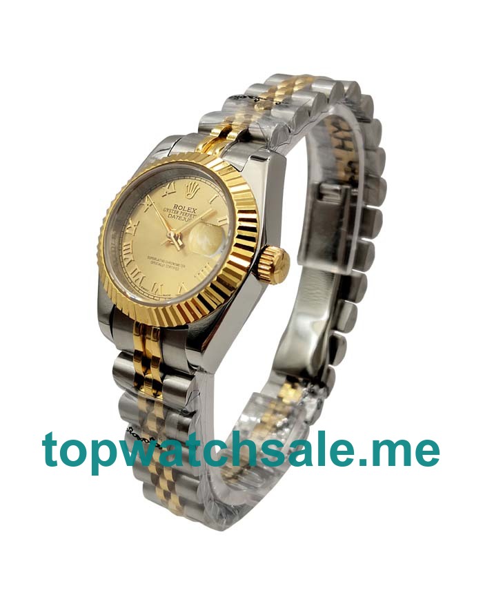 UK Champagne Dials Steel And Gold Rolex Lady-Datejust 69173 Replica Watches