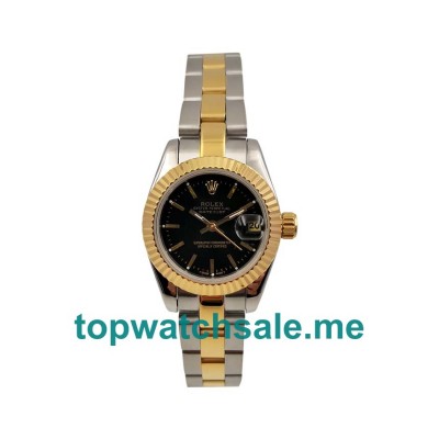 UK Black Dials Steel And Gold Rolex Lady-Datejust 69173 Replica Watches