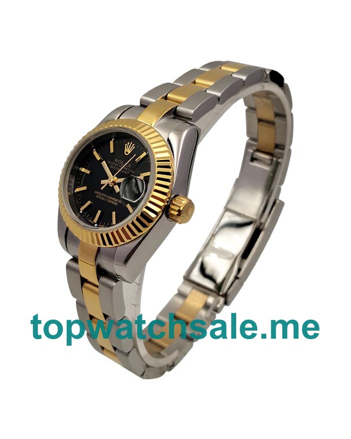 UK Black Dials Steel And Gold Rolex Lady-Datejust 69173 Replica Watches