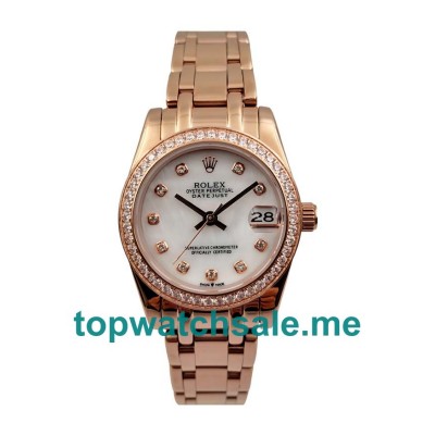 UK White Mother Of Pearl Dials Rose Gold Rolex Pearlmaster 81285 Replica Watches