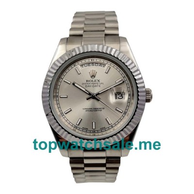 UK White Gold Replica Rolex Day-Date II 218239 Silver Dials Watches