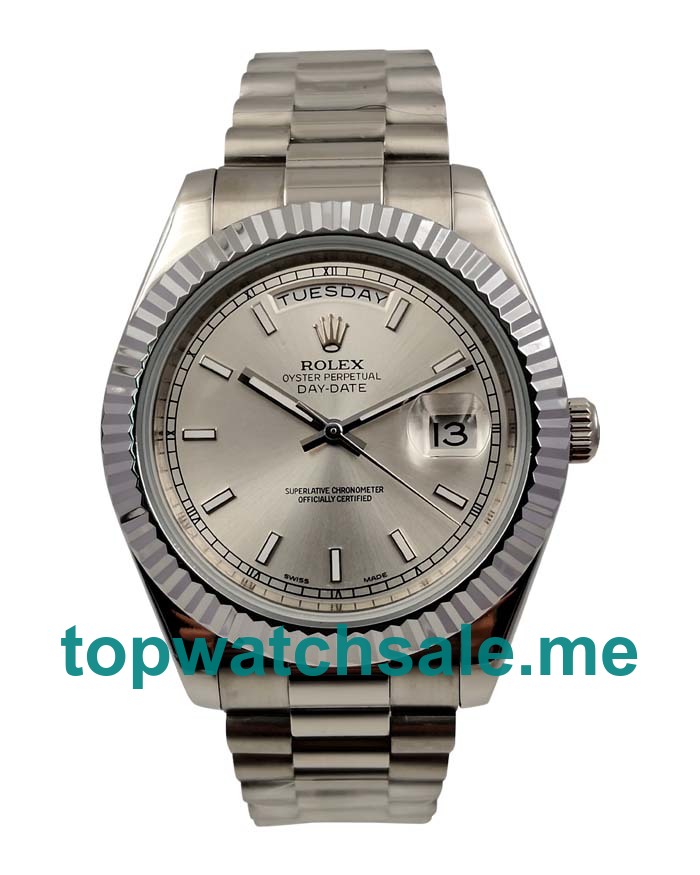 UK White Gold Replica Rolex Day-Date II 218239 Silver Dials Watches