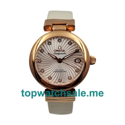 UK White Mother Of Peral Dials Rose Gold Omega De Ville Ladymatic 425.63.34.20.55.001 Replica Watches