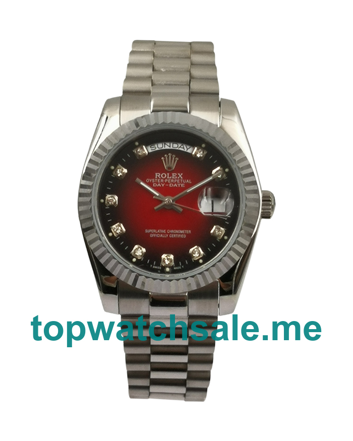 UK Leopard Red Dials Steel Rolex Day-Date 18039 Replica Watches