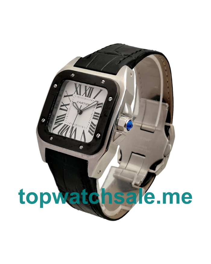 Black Bezels UK Replica Cartier Santos 100 W20121U2 White Dials Watches