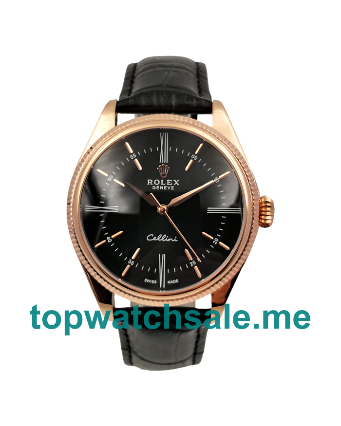 UK Black Dials Rose Gold Rolex Cellini 50505 Replica Watches