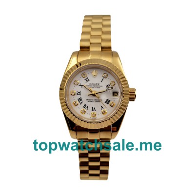 UK 18CT Gold Fake Rolex Lady-Datejust 68278 Watches With White Dials