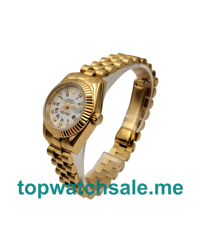 UK 18CT Gold Fake Rolex Lady-Datejust 68278 Watches With White Dials